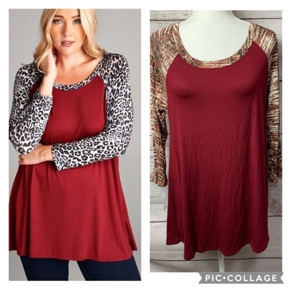 NWT Emerald Burgundy Print Raglan Tunic - Picture 1 of 7